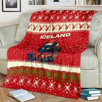 Iceland Christmas Blanket with Red Snowflake Pattern Yule Cat and National Coat of Arms Motif - Wonder Print Shop