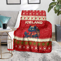 Iceland Christmas Blanket with Red Snowflake Pattern Yule Cat and National Coat of Arms Motif - Wonder Print Shop