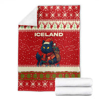 Iceland Christmas Blanket with Red Snowflake Pattern Yule Cat and National Coat of Arms Motif - Wonder Print Shop