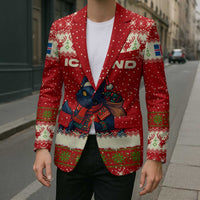 Iceland Christmas Blazer with Red Snowflake Pattern Yule Cat and National Coat of Arms Motif - Wonder Print Shop