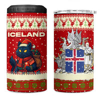 Iceland Christmas 4 in 1 Can Cooler Tumbler with Red Snowflake Pattern Yule Cat and National Coat of Arms Motif - Wonder Print Shop