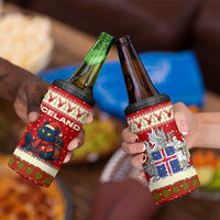 Iceland Christmas 4 in 1 Can Cooler Tumbler with Red Snowflake Pattern Yule Cat and National Coat of Arms Motif - Wonder Print Shop