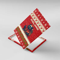 Iceland Christmas Canvas Wall Art with Red Snowflake Pattern Yule Cat and National Coat of Arms Motif - Wonder Print Shop