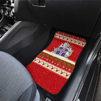 Iceland Christmas Car Mats with Red Snowflake Pattern Yule Cat and National Coat of Arms Motif - Wonder Print Shop