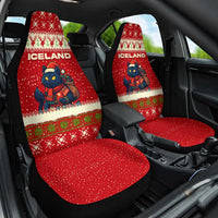 Iceland Christmas Car Seat Cover with Red Snowflake Pattern Yule Cat and National Coat of Arms Motif - Wonder Print Shop