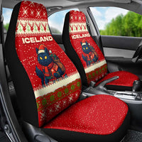Iceland Christmas Car Seat Cover with Red Snowflake Pattern Yule Cat and National Coat of Arms Motif - Wonder Print Shop