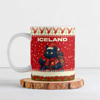 Iceland Christmas Ceramic Mug with Red Snowflake Pattern Yule Cat and National Coat of Arms Motif - Wonder Print Shop