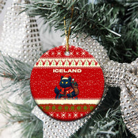 Iceland Christmas Ceramic Ornament with Red Snowflake Pattern Yule Cat and National Coat of Arms Motif - Wonder Print Shop