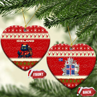Iceland Christmas Ceramic Ornament with Red Snowflake Pattern Yule Cat and National Coat of Arms Motif - Wonder Print Shop