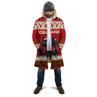 Iceland Christmas Cloak with Red Snowflake Pattern Yule Cat and National Coat of Arms Motif - Wonder Print Shop