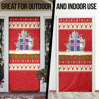 Iceland Christmas Door Cover with Red Snowflake Pattern Yule Cat and National Coat of Arms Motif - Wonder Print Shop