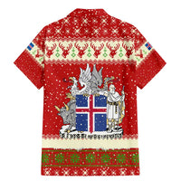 Iceland Christmas Family Matching Mermaid Dress and Hawaiian Shirt with Red Snowflake Pattern Yule Cat and National Coat of Arms Motif - Wonder Print Shop