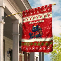 Iceland Christmas Garden Flag with Red Snowflake Pattern Yule Cat and National Coat of Arms Motif - Wonder Print Shop
