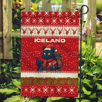 Iceland Christmas Garden Flag with Red Snowflake Pattern Yule Cat and National Coat of Arms Motif - Wonder Print Shop