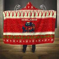 Iceland Christmas Hooded Blanket with Red Snowflake Pattern Yule Cat and National Coat of Arms Motif - Wonder Print Shop