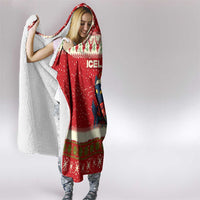 Iceland Christmas Hooded Blanket with Red Snowflake Pattern Yule Cat and National Coat of Arms Motif - Wonder Print Shop