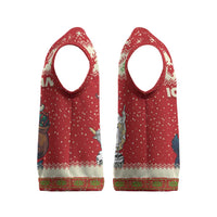 Iceland Christmas Knitted V-Neck Vest with Red Snowflake Pattern Yule Cat and National Coat of Arms Motif - Wonder Print Shop