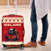 Iceland Christmas Luggage Cover with Red Snowflake Pattern Yule Cat and National Coat of Arms Motif - Wonder Print Shop