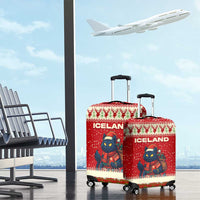Iceland Christmas Luggage Cover with Red Snowflake Pattern Yule Cat and National Coat of Arms Motif - Wonder Print Shop