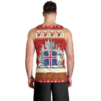 Iceland Christmas Men Tank Top with Red Snowflake Pattern Yule Cat and National Coat of Arms Motif - Wonder Print Shop