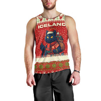 Iceland Christmas Men Tank Top with Red Snowflake Pattern Yule Cat and National Coat of Arms Motif - Wonder Print Shop