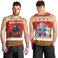 Iceland Christmas Men Tank Top with Red Snowflake Pattern Yule Cat and National Coat of Arms Motif - Wonder Print Shop