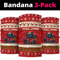 Iceland Christmas Neck Gaiter with Red Snowflake Pattern Yule Cat and National Coat of Arms Motif - Wonder Print Shop