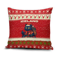 Iceland Christmas Pillow Cover with Red Snowflake Pattern Yule Cat and National Coat of Arms Motif - Wonder Print Shop