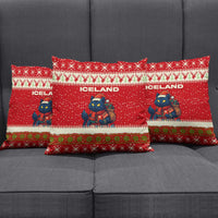 Iceland Christmas Pillow Cover with Red Snowflake Pattern Yule Cat and National Coat of Arms Motif - Wonder Print Shop