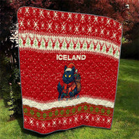 Iceland Christmas Quilt with Red Snowflake Pattern Yule Cat and National Coat of Arms Motif - Wonder Print Shop