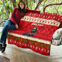 Iceland Christmas Quilt with Red Snowflake Pattern Yule Cat and National Coat of Arms Motif - Wonder Print Shop