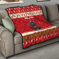 Iceland Christmas Quilt with Red Snowflake Pattern Yule Cat and National Coat of Arms Motif - Wonder Print Shop