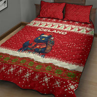 Iceland Christmas Quilt Bed Set with Red Snowflake Pattern Yule Cat and National Coat of Arms Motif - Wonder Print Shop