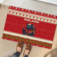 Iceland Christmas Rubber Doormat with Red Snowflake Pattern Yule Cat and National Coat of Arms Motif - Wonder Print Shop