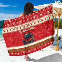 Iceland Christmas Sarong with Red Snowflake Pattern Yule Cat and National Coat of Arms Motif - Wonder Print Shop
