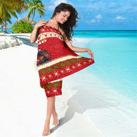 Iceland Christmas Sarong with Red Snowflake Pattern Yule Cat and National Coat of Arms Motif - Wonder Print Shop