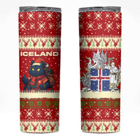 Iceland Christmas Skinny Tumbler with Red Snowflake Pattern Yule Cat and National Coat of Arms Motif - Wonder Print Shop