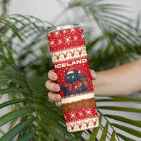 Iceland Christmas Skinny Tumbler with Red Snowflake Pattern Yule Cat and National Coat of Arms Motif - Wonder Print Shop