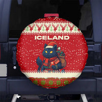 Iceland Christmas Spare Tire Cover with Red Snowflake Pattern Yule Cat and National Coat of Arms Motif - Wonder Print Shop