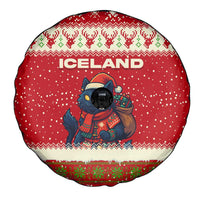 Iceland Christmas Spare Tire Cover with Red Snowflake Pattern Yule Cat and National Coat of Arms Motif - Wonder Print Shop