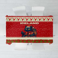 Iceland Christmas Tablecloth with Red Snowflake Pattern Yule Cat and National Coat of Arms Motif - Wonder Print Shop