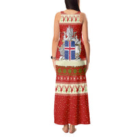 Iceland Christmas Tank Maxi Dress with Red Snowflake Pattern Yule Cat and National Coat of Arms Motif - Wonder Print Shop