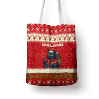 Iceland Christmas Tote Bag with Red Snowflake Pattern Yule Cat and National Coat of Arms Motif - Wonder Print Shop