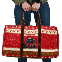 Iceland Christmas Travel Bag with Red Snowflake Pattern Yule Cat and National Coat of Arms Motif - Wonder Print Shop