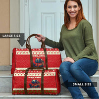 Iceland Christmas Travel Bag with Red Snowflake Pattern Yule Cat and National Coat of Arms Motif - Wonder Print Shop