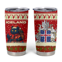 Iceland Christmas Tumbler Cup with Red Snowflake Pattern Yule Cat and National Coat of Arms Motif - Wonder Print Shop