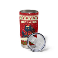 Iceland Christmas Tumbler Cup with Red Snowflake Pattern Yule Cat and National Coat of Arms Motif - Wonder Print Shop