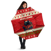 Iceland Christmas Umbrella with Red Snowflake Pattern Yule Cat and National Coat of Arms Motif - Wonder Print Shop