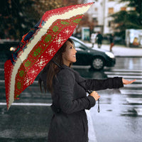 Iceland Christmas Umbrella with Red Snowflake Pattern Yule Cat and National Coat of Arms Motif - Wonder Print Shop