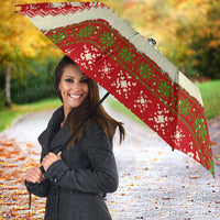Iceland Christmas Umbrella with Red Snowflake Pattern Yule Cat and National Coat of Arms Motif - Wonder Print Shop